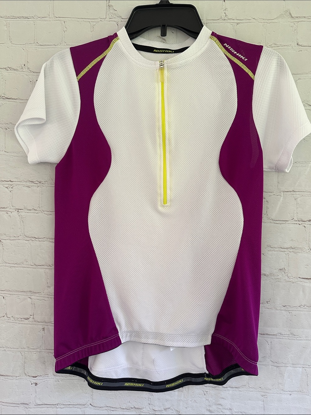 Nishiki Short Sleeve Cycling Jersey - White & Magenta with Neon Zip